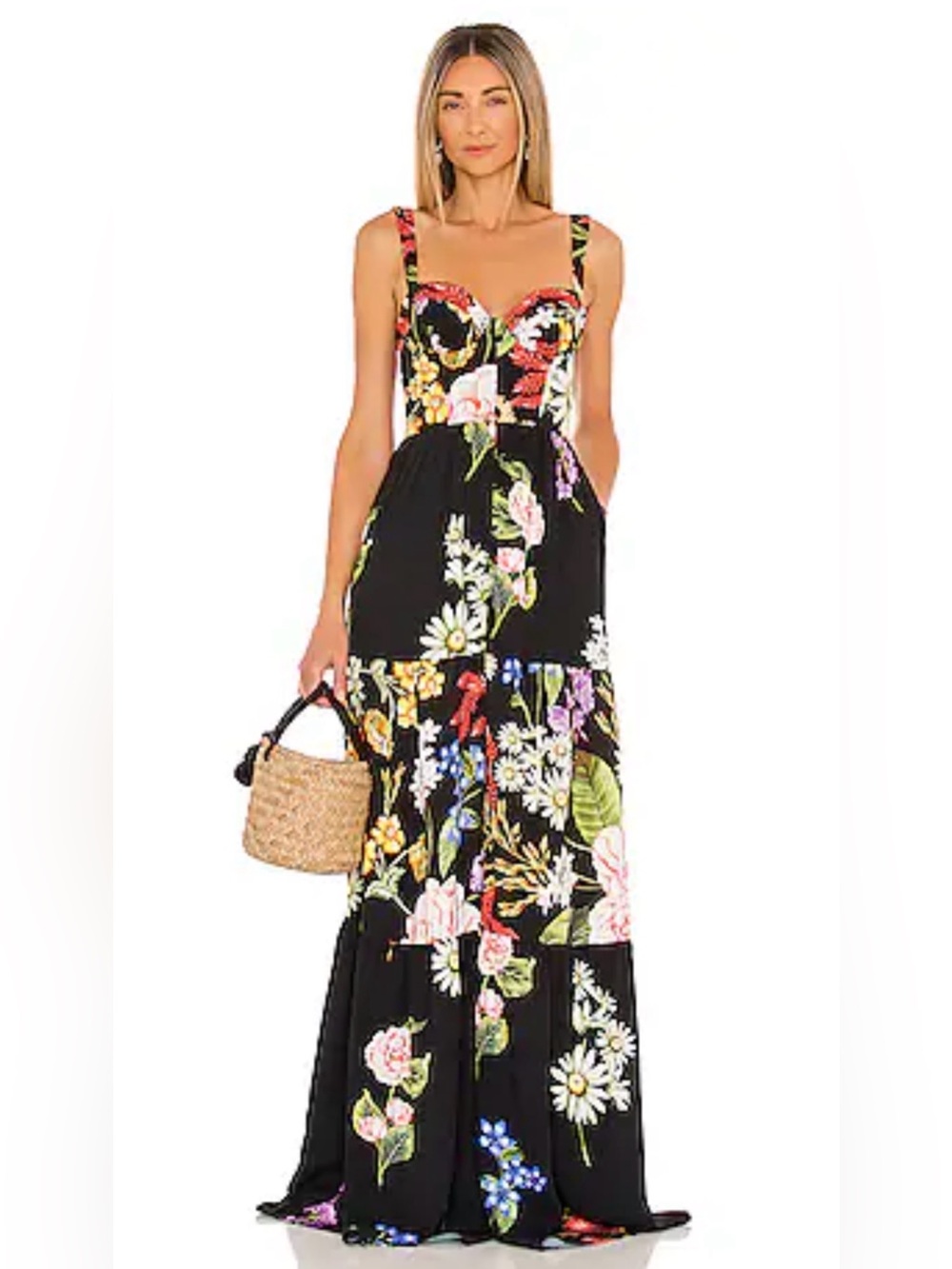 Agua Bendita Dunna Maxi Dress Black Floral Tropical Summer No Size